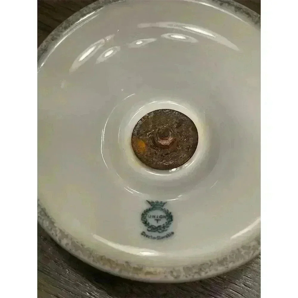 Union T Porcelain Candle Holders Floral Gold Detailing Pair Antique circa 1920 - Picture 5 of 6